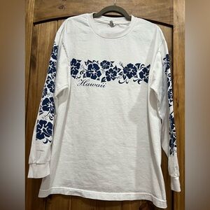 Alstyle Hawaii White and Blue Floral Long Sleeve Tee